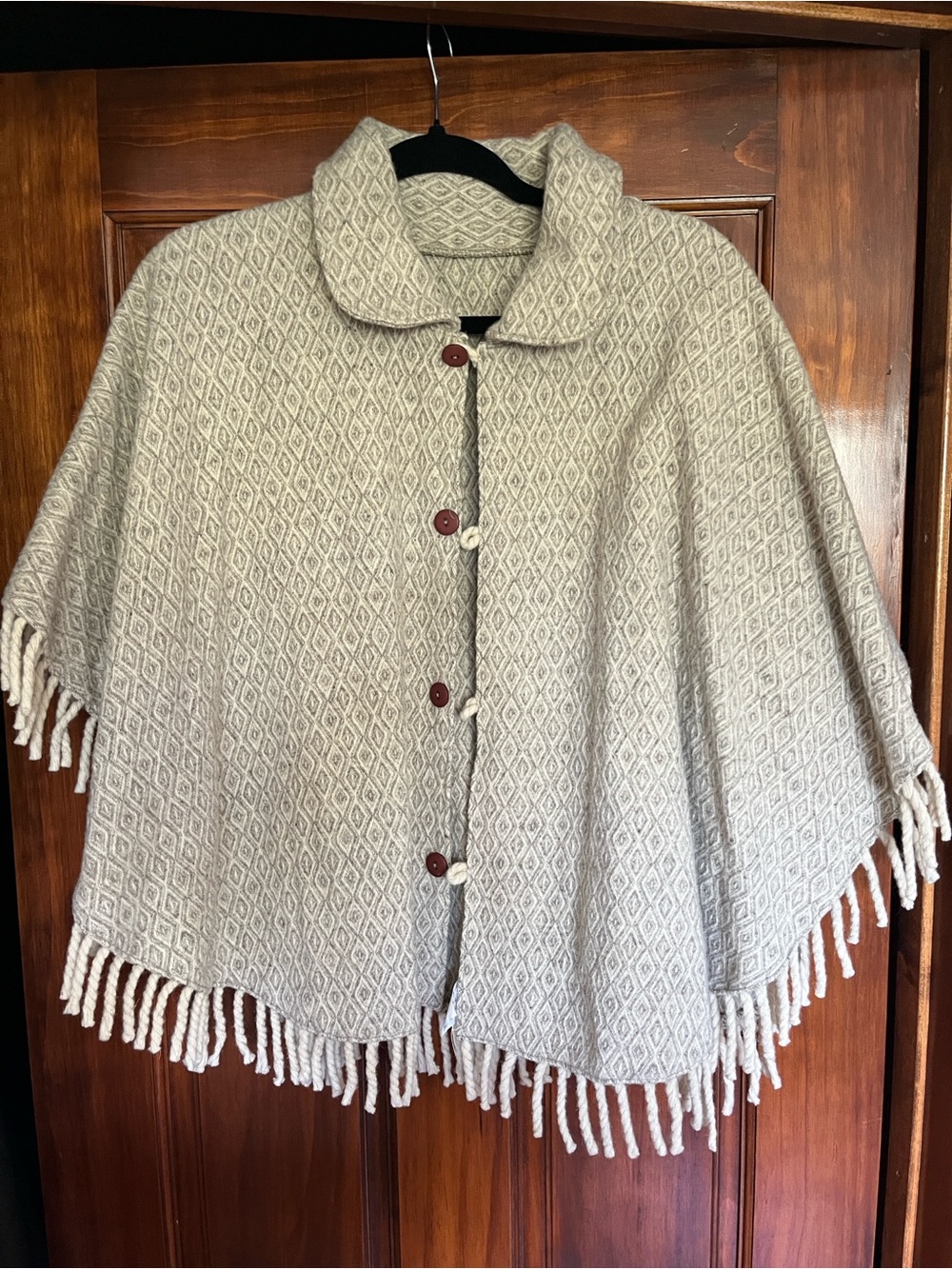 Wool Classic Fringe Cape Coat in Light Gray